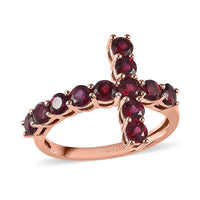 Premium Anthill Garnet Cross Ring in Vermeil Rose Gold Over Sterling Silver (Size 10.0) 1.75 ctw