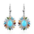 Premium Sleeping Beauty Turquoise and Multi Gemstone Floral Earrings in Platinum Over Sterling Silver 5.15 ctw - Sticky add to cart bar