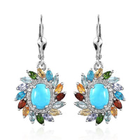 Premium Sleeping Beauty Turquoise and Multi Gemstone Floral Earrings in Platinum Over Sterling Silver 5.15 ctw