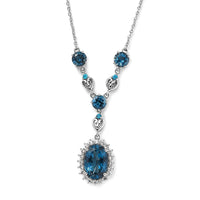 London Blue Topaz and Multi Gemstone Halo Necklace 18 Inches in Platinum Over Sterling Silver 11.30 ctw
