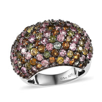 Doorbuster Multi-Tourmaline Dome Ring in Platinum Over Sterling Silver (Size 10.0) 4.85 ctw