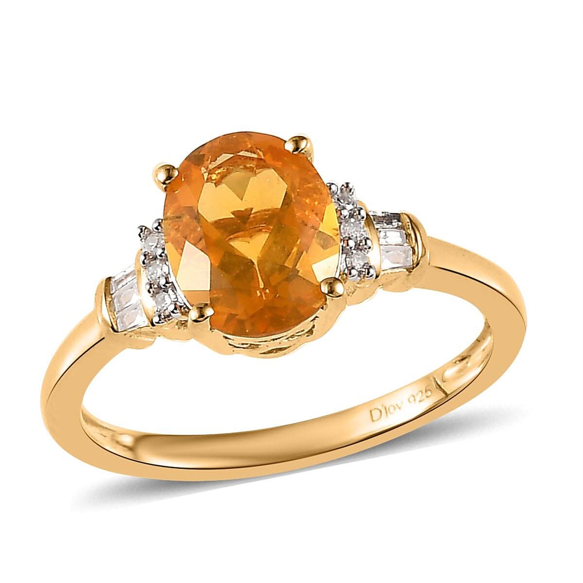 Premium Brazilian Fire Opal and Diamond Ring in Vermeil Yellow Gold Over Sterling Silver 1.30 ctw