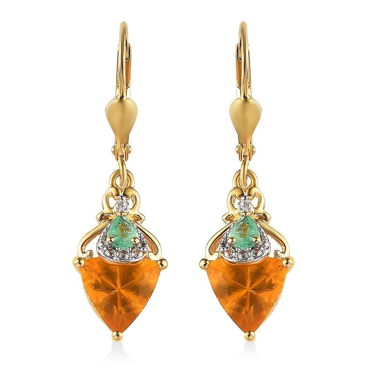 D'Joy Premium BURITI Fire Opal and Multi Gemstone Earrings in Vermeil Yellow Gold Over Sterling Silver 2.50 ctw