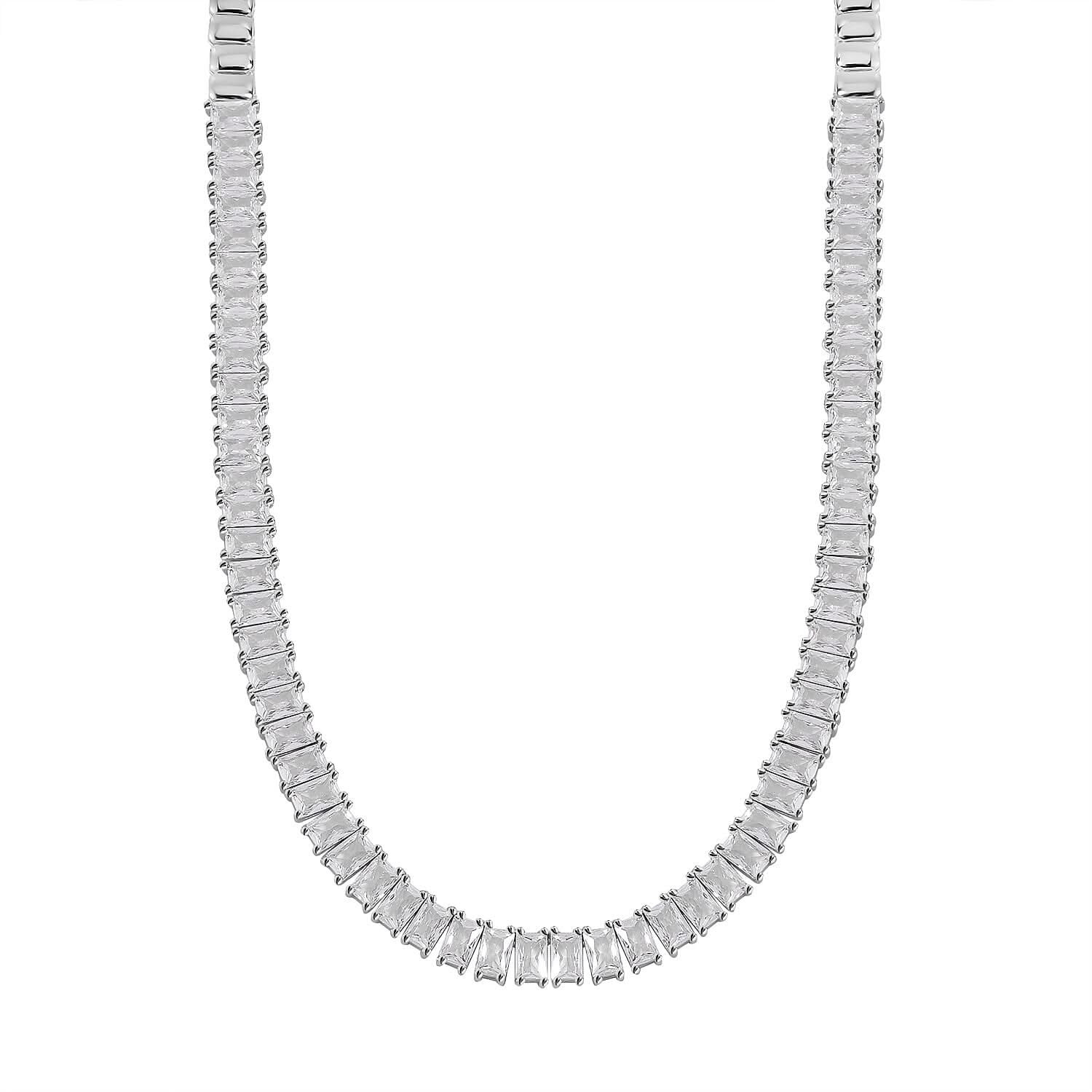 Lustro Stella Finest CZ Necklace (13-16 Inches) in Rhodium Over Sterling Silver 56.80 ctw