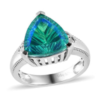 Concave Cut Peacock Quartz (Triplet) Solitaire Ring in Platinum Over Sterling Silver 6.50 ctw (Del. in 7-10 Days)