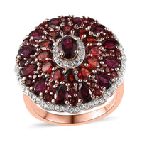 Premium Anthill Garnet and White Zircon Cocktail Ring in Vermeil Rose Gold Over Sterling Silver (Size 10.0) 8.25 ctw