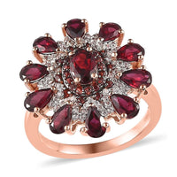 Premium Anthill Garnet, White and Coffee Zircon Floral Ring in Vermeil Rose Gold Over Sterling Silver (Size 10.0) 3.50 ctw