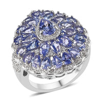 Tanzanite and White Zircon Floral Ring in Platinum Over Sterling Silver 7.65 ctw (Del. in 7-10 Days)