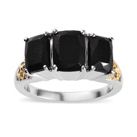 Australian Black Tourmaline 3 Stone Ring in 14K YG and Platinum Over Copper (Size 10.0) 3.65 ctw