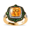 Premium Brazilian Fire Opal and Multi Gemstone Double Halo Ring in Vermeil Yellow Gold Over Sterling Silver 3.35 ctw - Sticky add to cart bar