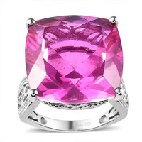 Doorbuster Radiant Orchid Quartz (Triplet) Solitaire Ring in Platinum Over Sterling Silver 24.15 ctw