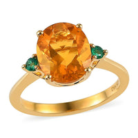 Premium Brazilian Fire Opal, Boyaca Colombian Emerald Ring in Vermeil YG Over Sterling Silver (Size 10.0) 2.75 ctw
