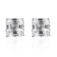 D'Joy Asscher Cut White Topaz 2.70 ctw Solitaire Stud Earrings in Sterling Silver