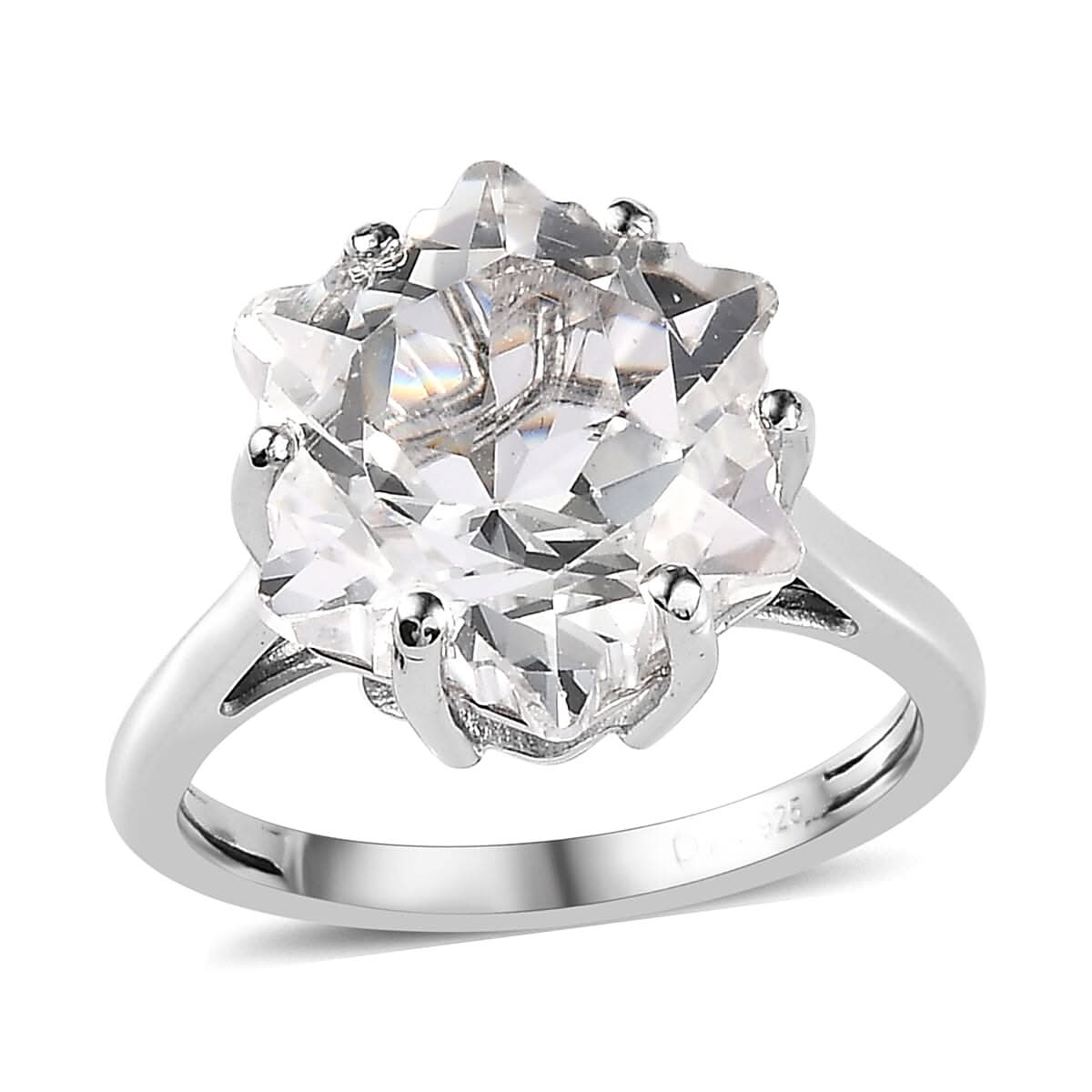 White Topaz Solitaire Ring in Platinum Over Sterling Silver (Size 10.0) 9.10 ctw