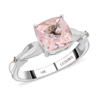 Luxoro 14K White Gold AAA Pink Morganite and I2 Brown Diamond Ring 1.80 ctw