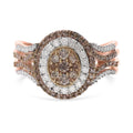 Natural Champagne and White Diamond Double Halo Ring in Vermeil RG Over Sterling Silver (Size 10.0) 1.00 ctw - Sticky add to cart bar