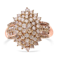 Doorbuster SGL Certified Luxoro 10K Rose Gold Natural Champagne Diamond I3 Cluster Ring (Size 6.0) 5.85 Grams 2.00 ctw