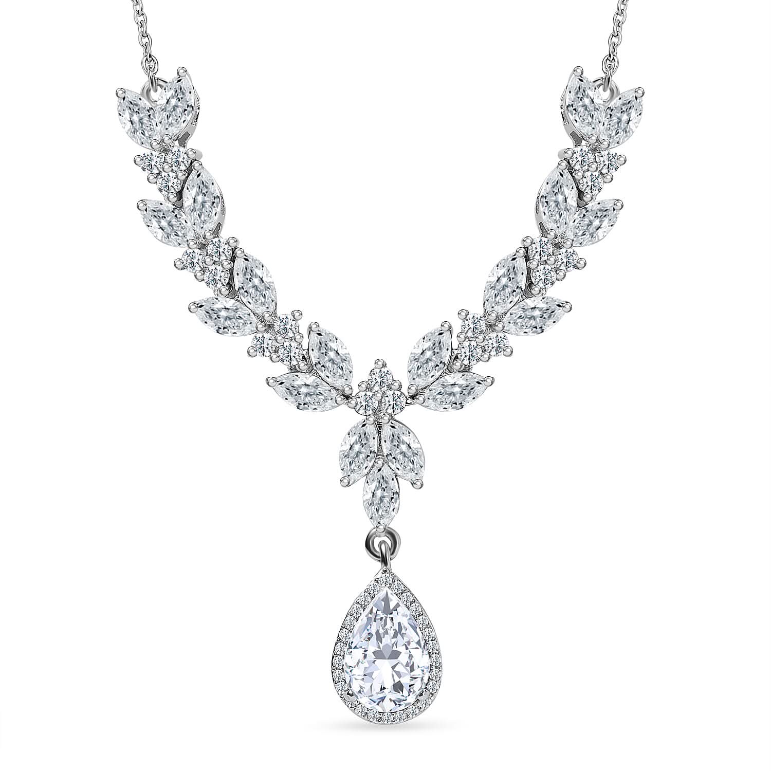 Moissanite Drop Necklace 18 Inches in Platinum Over Sterling Silver 7.25 ctw