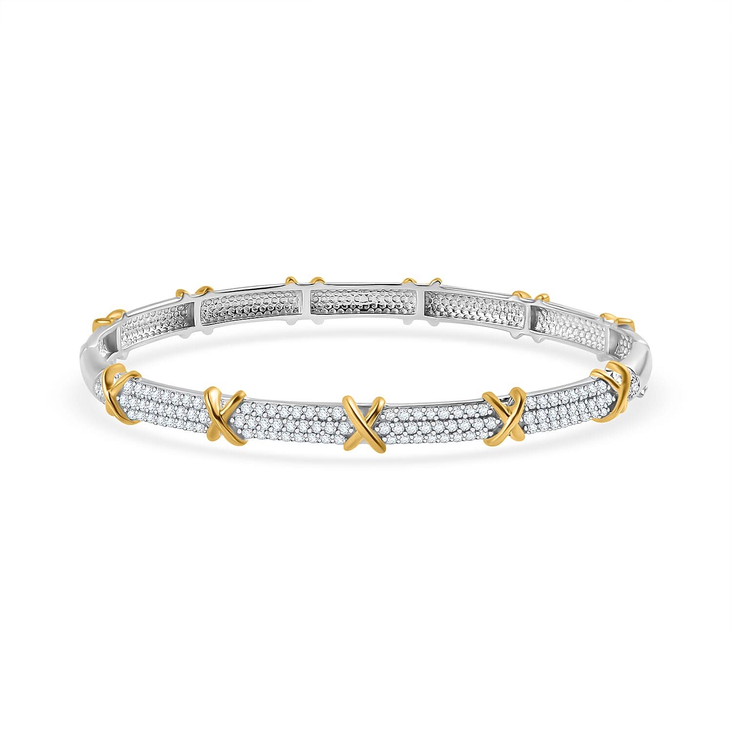 Moissanite Bangle Bracelet in Vermeil YG and Platinum Over Sterling Silver (7.50 In) 2.15 ctw