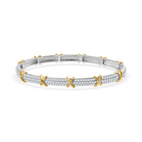 Moissanite Bangle Bracelet in Vermeil YG and Platinum Over Sterling Silver (7.50 In) 2.15 ctw