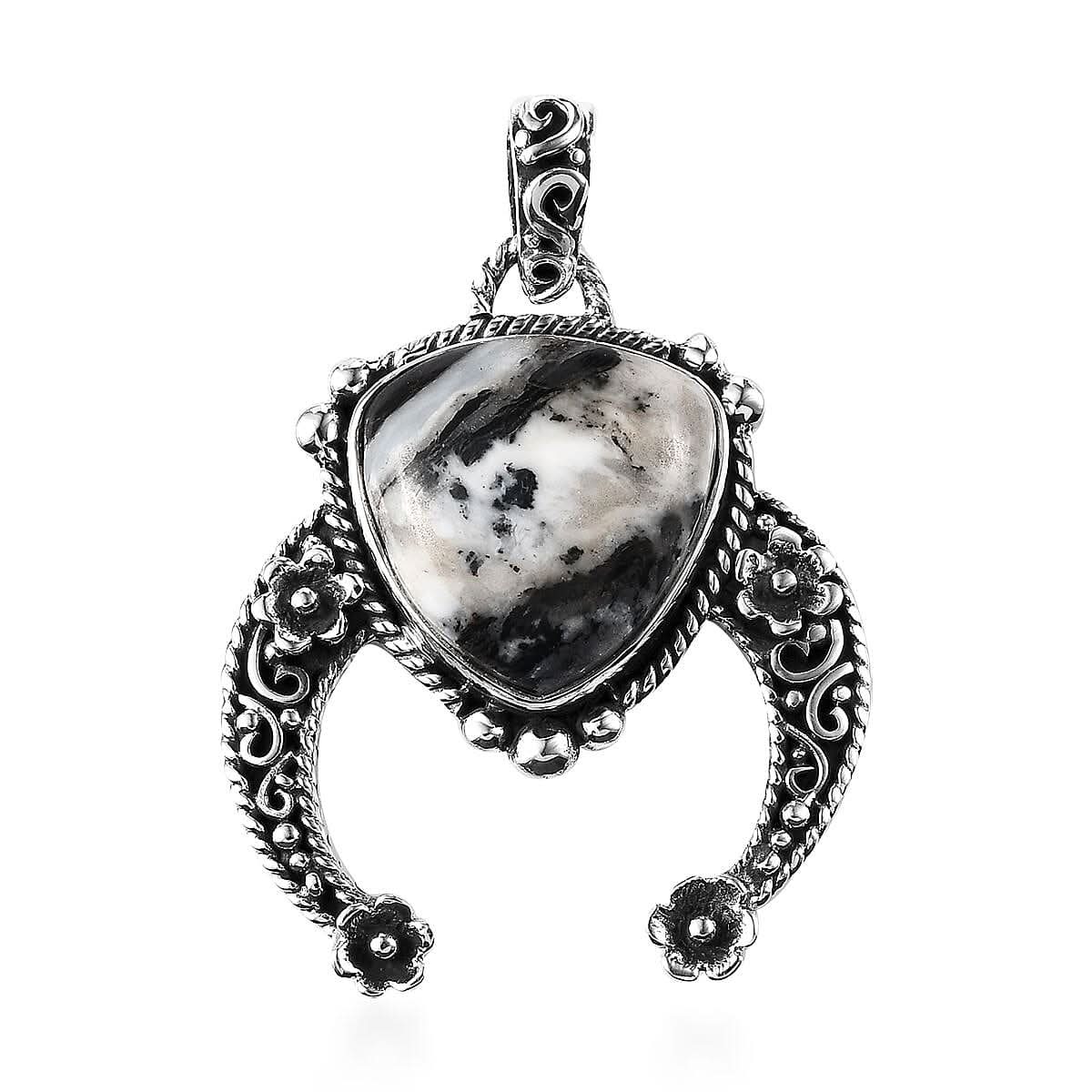 Artisan Crafted White Buffalo Squash Blossom Pendant in Sterling Silver 17.50 ctw
