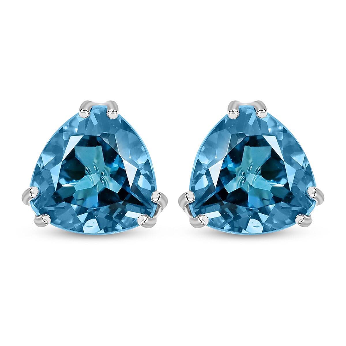 Certified and Appraised Luxoro 10K White Gold AAA London Blue Topaz Solitaire Stud Earrings 4.10 ctw