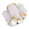 White Jade 3 Stone Ring in 14K Yellow Gold and Platinum Over Sterling Silver (Size 10.0) 19.00 ctw (Del. in 7-10 Days) - Sticky add to cart bar