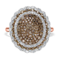 Natural Champagne and White Diamond Cluster Ring in Vermeil RG Over Sterling Silver (Size 6.0) 1.50 ctw