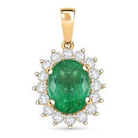 Certified & Appraised Iliana AAA Kagem Zambian Emerald and G-H SI Diamond 2.15 ctw Pendant without Chain in 18K Yellow Gold