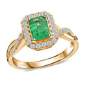 Certified & Appraised 14K Yellow Gold AAA Kagem Zambian Emerald and Diamond Halo Ring - Sticky add to cart bar