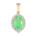 Certified & Appraised Iliana 18K Yellow Gold AAA Kagem Zambian Emerald and G-H SI Diamond Halo Pendant 1.00 ctw - Sticky add to cart bar