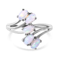Premium Ethiopian Welo Opal 5 Stone Ring in Platinum Over Sterling Silver 0.85 ctw - Sticky add to cart bar