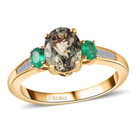 Doorbuster Deal Luxoro 14K Yellow Gold AAA Turkizite, Boyaca Colombian Emerald and G-H I3 Diamond Ring 2.25 ctw (Del. in 7-10 Days)