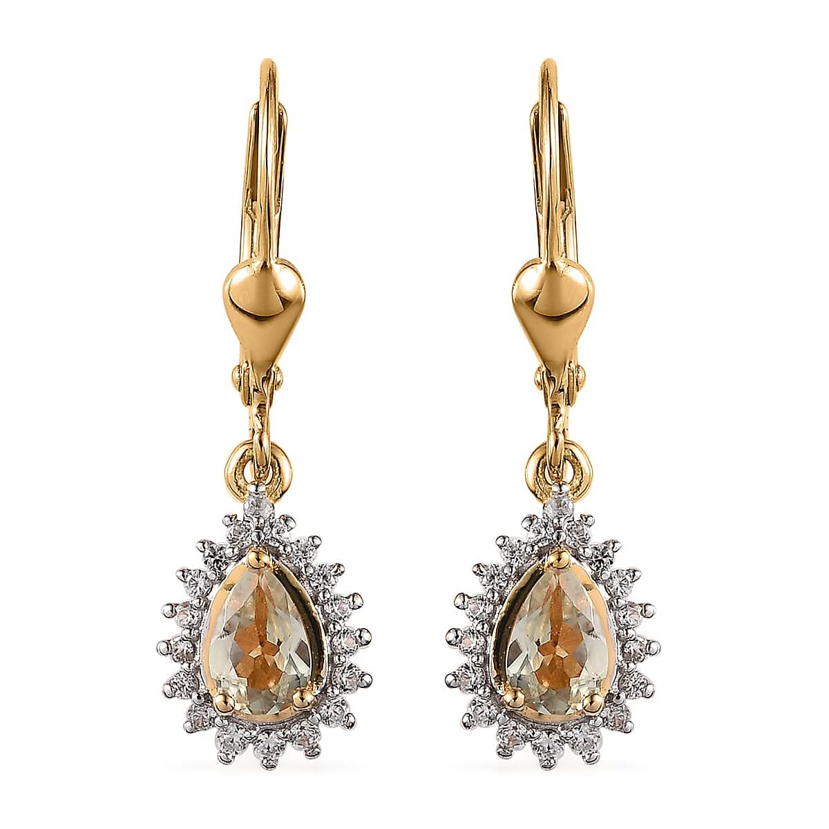 AAA Turkizite and White Zircon Lever Back Earrings in Vermeil Yellow Gold Over Sterling Silver 1.30 ctw