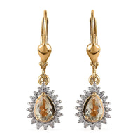AAA Turkizite and White Zircon Lever Back Earrings in Vermeil Yellow Gold Over Sterling Silver 1.30 ctw