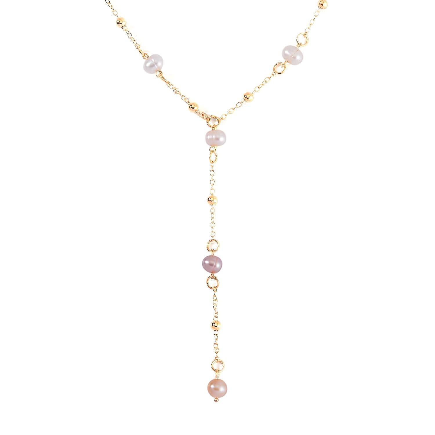 Multi Color Freshwater Pearl Necklace 22 Inches in Goldtone