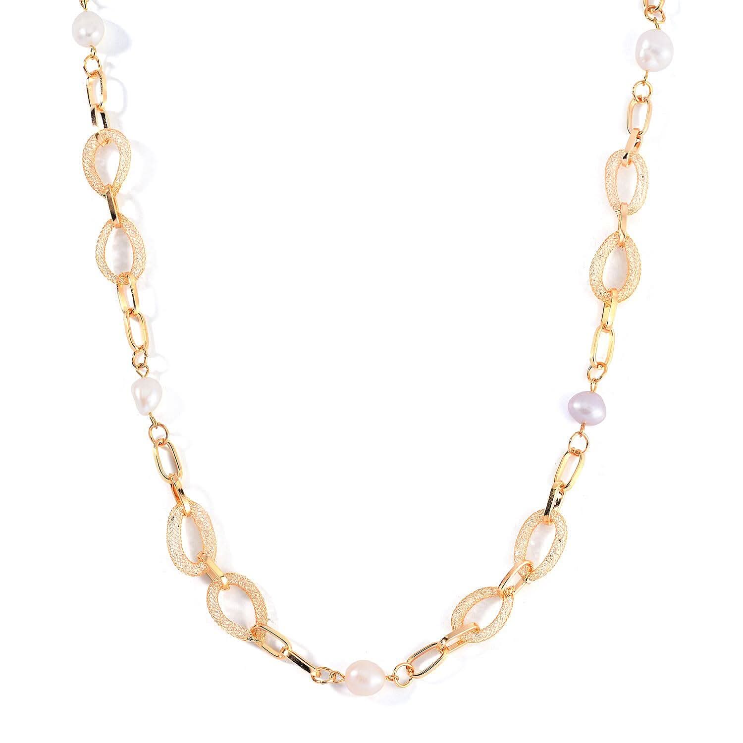 Multi Color Freshwater Pearl and Austrian Crystal Necklace 20 Inches in Goldtone