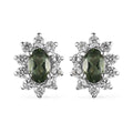 Tanzanian Natural Green Apatite and White Zircon Halo Stud Earrings in Platinum Over Sterling Silver 0.85 ctw - Sticky add to cart bar