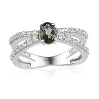 Tanzanian Natural Green Apatite and White Zircon Ring in Platinum Over Sterling Silver (Size 9.0) 1.60 ctw