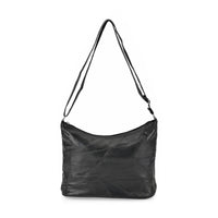 Black Color Patch Work Sheep Leather Crossbody Bag (12"x9.5"x4'') with Adjustable Shoulder Strap