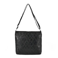 Black Color Patch Work Sheep Leather Crossbody Bag (14.5"x12.5"x3.4") with Adjustable Shoulder Strap