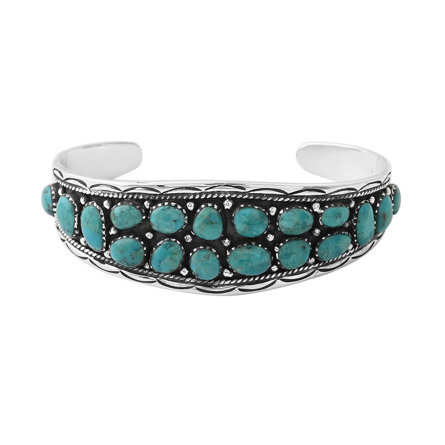 Santa Fe Style Turquoise Bracelet in Sterling Silver (7.00 In) 25.00 ctw