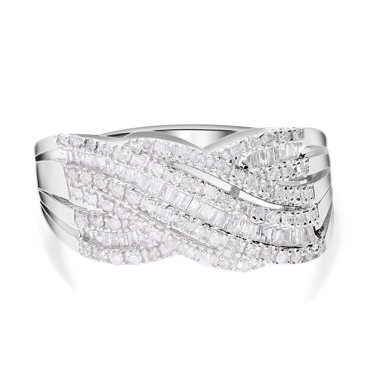 Diamond Interwoven Ring in Platinum Over Sterling Silver