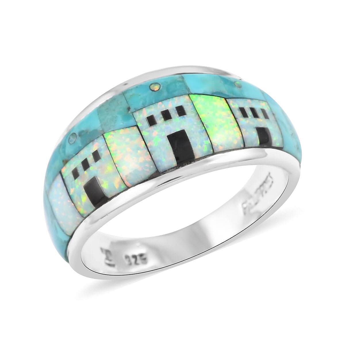 Santa Fe Style Turquoise Ring in Sterling Silver (Size 10.0) 2.00 ctw