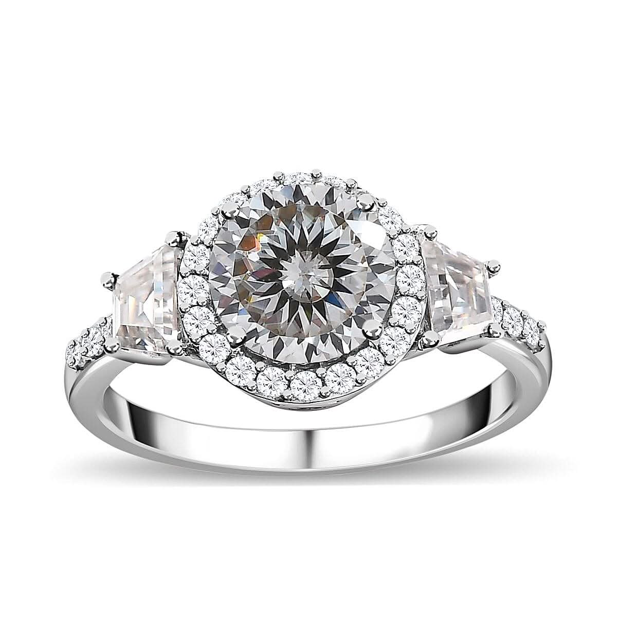 Moissanite Halo Ring in Platinum Over Sterling Silver (Size 10.0) 2.60 ctw