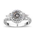 Moissanite Halo Ring in Platinum Over Sterling Silver (Size 10.0) 2.60 ctw - Sticky add to cart bar