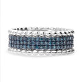 Doorbuster Blue Diamond 3 Row Eternity Ring in Platinum Over Sterling Silver (Size 10.0) 0.50 ctw - Sticky add to cart bar
