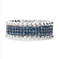 Doorbuster Blue Diamond 3 Row Eternity Ring in Platinum Over Sterling Silver (Size 10.0) 0.50 ctw