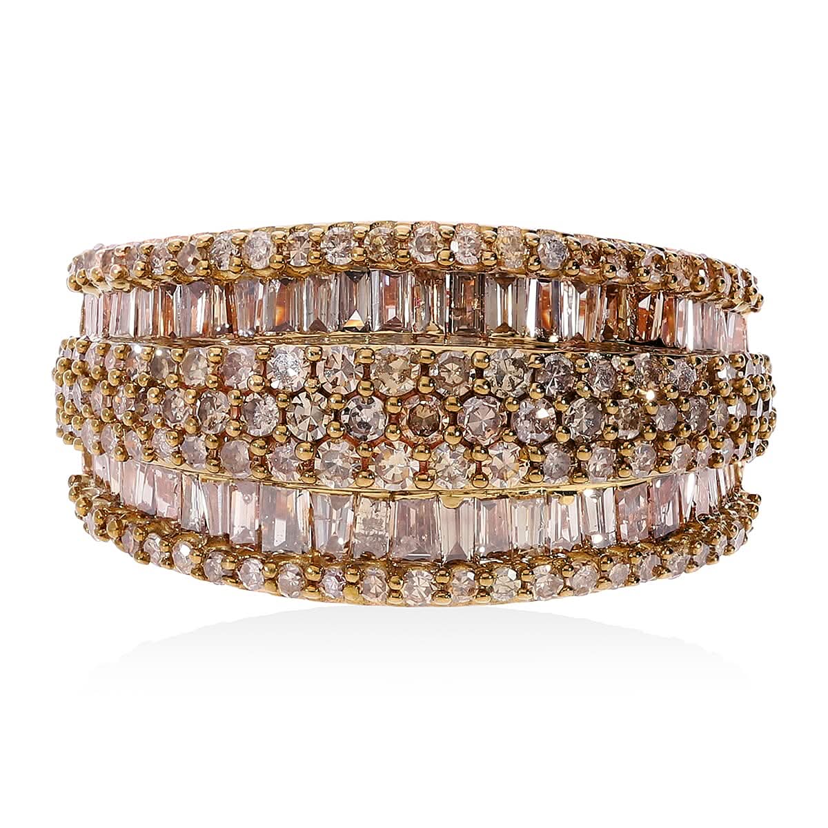 Natural Champagne Diamond Ring in Vermeil Rose Gold Over Sterling Silver (Size 10.0) 2.00 ctw