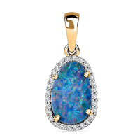 Luxoro Premium Boulder Opal Doublet and I2 Diamond 2.50 ctw Pendant without Chain in 14K Yellow Gold